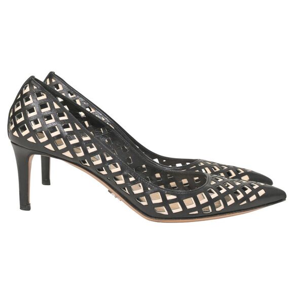 Prada Lattice Lasercut Pumps in Cream and Black Leather - Picture 1 of 7